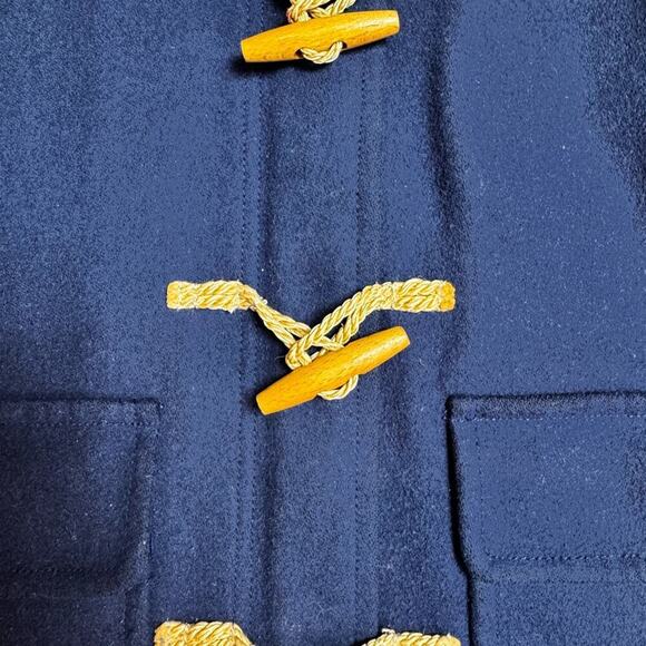 Vintage Lands' End Size 10 Petite Navy  Wool Hooded Duffle Coat Toggle Buttons - Picture 2 of 16